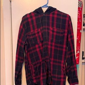 Black And Red Flannel Jacket With hood